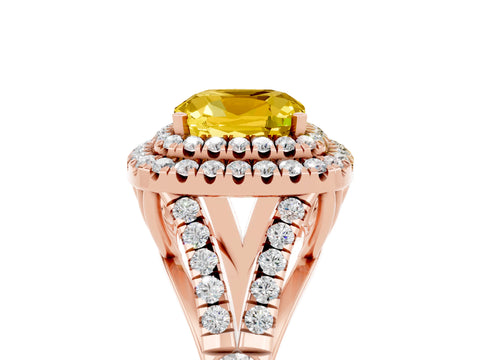 Rose gold Double Halo Cushion Cut Yellow Sapphire Split Shank Engagement Ring with Four-Prong Setting_5