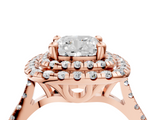 Rose gold Double Halo Cushion Diamond Pave Band with Four-Prong Setting_62