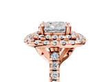 Rose gold Double Halo Cushion Diamond Pave Band with Four-Prong Setting_63