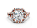 Rose gold Double Halo Cushion-Shaped Split Shank Diamond Ring with Prong Setting_19
