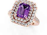 Rose gold Double Halo Emerald Cut Amethyst Pavé Band with Four-Prong Setting_1