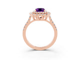 Rose gold Double Halo Emerald Cut Amethyst Pavé Band with Four-Prong Setting_3