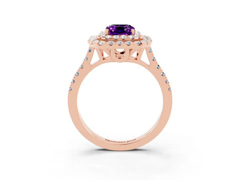 Rose gold Double Halo Emerald Cut Amethyst Pavé Band with Four-Prong Setting_3
