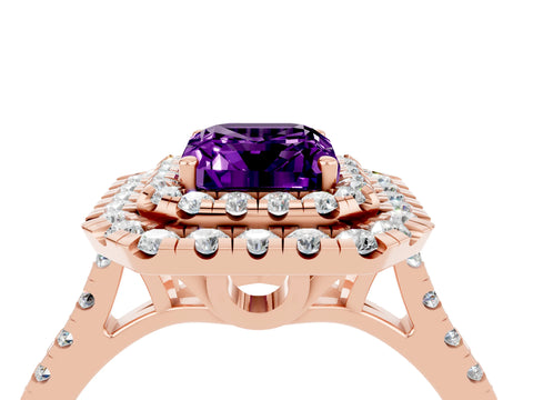 Rose gold Double Halo Emerald Cut Amethyst Pavé Band with Four-Prong Setting_4