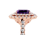 Rose gold Double Halo Emerald Cut Amethyst Pavé Band with Four-Prong Setting_5