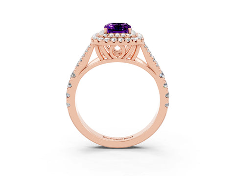 Rose gold Double Halo Emerald Cut Amethyst Split Shank Engagement Ring with Four-Prong Setting_3