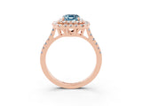 Rose gold Double Halo Emerald Cut Aquamarine Pavé Band with Four-Prong Setting_3