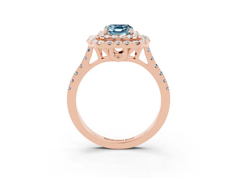 Rose gold Double Halo Emerald Cut Aquamarine Pavé Band with Four-Prong Setting_3