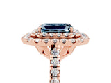 Rose gold Double Halo Emerald Cut Aquamarine Pavé Band with Four-Prong Setting_5