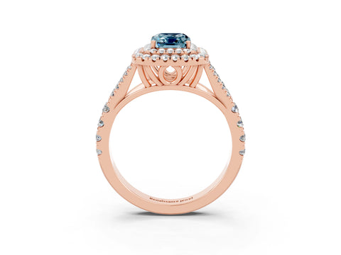 Rose gold Double Halo Emerald Cut Aquamarine Split Shank Engagement Ring with Four-Prong Setting_3