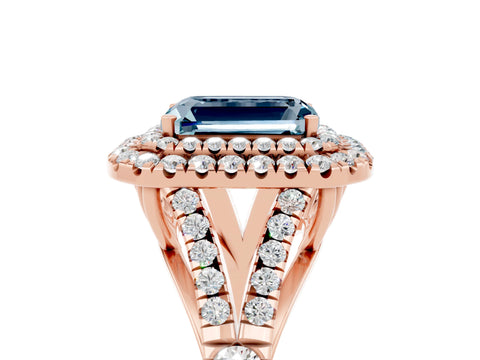 Rose gold Double Halo Emerald Cut Aquamarine Split Shank Engagement Ring with Four-Prong Setting_5