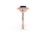 Rose gold Double Halo Emerald Cut Blue Sapphire Pavé Band with Four-Prong Setting_2