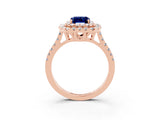 Rose gold Double Halo Emerald Cut Blue Sapphire Pavé Band with Four-Prong Setting_3