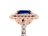 Rose gold Double Halo Emerald Cut Blue Sapphire Pavé Band with Four-Prong Setting_5