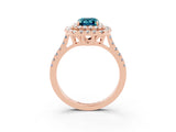 Rose gold Double Halo Emerald Cut Blue Topaz Pavé Band with Four-Prong Setting_3