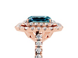 Rose gold Double Halo Emerald Cut Blue Topaz Pavé Band with Four-Prong Setting_5