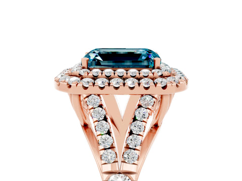 Rose gold Double Halo Emerald Cut Blue Topaz Split Shank Engagement Ring with Four-Prong Setting_5