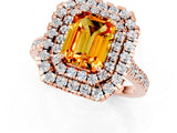 Rose gold Double Halo Emerald Cut Citrine Pavé Band with Four-Prong Setting_1