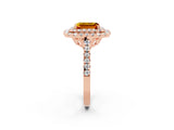 Rose gold Double Halo Emerald Cut Citrine Pavé Band with Four-Prong Setting_2