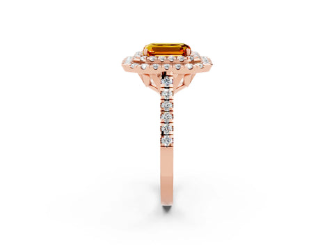 Rose gold Double Halo Emerald Cut Citrine Pavé Band with Four-Prong Setting_2