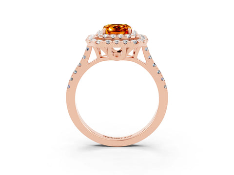 Rose gold Double Halo Emerald Cut Citrine Pavé Band with Four-Prong Setting_3