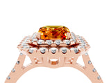 Rose gold Double Halo Emerald Cut Citrine Pavé Band with Four-Prong Setting_4