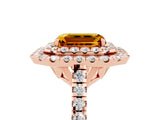 Rose gold Double Halo Emerald Cut Citrine Pavé Band with Four-Prong Setting_5