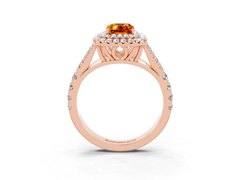 Rose gold Double Halo Emerald Cut Citrine Pavé Split Shank Ring with Prong Setting_3