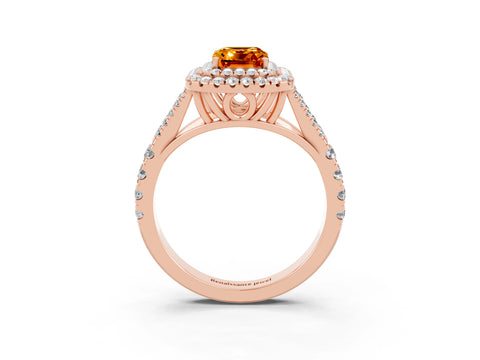 Rose gold Double Halo Emerald Cut Citrine Split Shank Engagement Ring with Four-Prong Setting_3