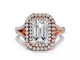 Rose gold Double Halo Emerald Cut Diamond Split Shank Engagement Ring with Four-Prong Setting_3