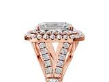 Rose gold Double Halo Emerald Cut Diamond Split Shank Engagement Ring with Four-Prong Setting_8