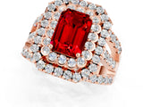 Rose gold Double Halo Emerald Cut Diamond Split Shank Pave Set Ring_1