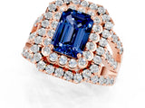 Rose gold Double Halo Emerald Cut Diamond Split Shank Pave Set Ring_1
