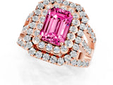 Rose gold Double Halo Emerald Cut Diamond Split Shank Pave Set Ring_1
