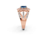 Rose gold Double Halo Emerald Cut Diamond Split Shank Pave Set Ring_2