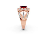 Rose gold Double Halo Emerald Cut Diamond Split Shank Pave Set Ring_2