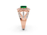 Rose gold Double Halo Emerald Cut Diamond Split Shank Pave Set Ring_2