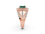 Rose gold Double Halo Emerald Cut Diamond Split Shank Pave Set Ring_2