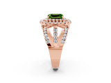 Rose gold Double Halo Emerald Cut Diamond Split Shank Pave Set Ring_2