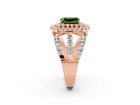 Rose gold Double Halo Emerald Cut Diamond Split Shank Pave Set Ring_2