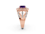 Rose gold Double Halo Emerald Cut Diamond Split Shank Pave Set Ring_2