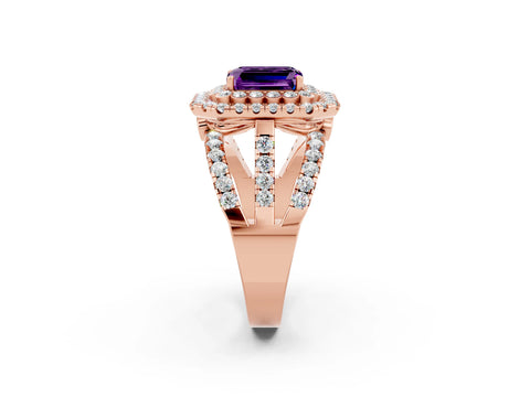 Rose gold Double Halo Emerald Cut Diamond Split Shank Pave Set Ring_2