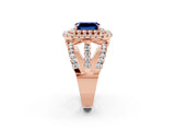 Rose gold Double Halo Emerald Cut Diamond Split Shank Pave Set Ring_2