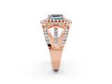 Rose gold Double Halo Emerald Cut Diamond Split Shank Pave Set Ring_2