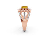 Rose gold Double Halo Emerald Cut Diamond Split Shank Pave Set Ring_2