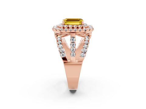 Rose gold Double Halo Emerald Cut Diamond Split Shank Pave Set Ring_2