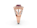 Rose gold Double Halo Emerald Cut Diamond Split Shank Pave Set Ring_2