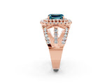 Rose gold Double Halo Emerald Cut Diamond Split Shank Pave Set Ring_2