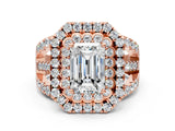 Rose gold Double Halo Emerald Cut Diamond Split Shank Pave Set Ring_3