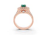 Rose gold Double Halo Emerald Cut Diamond Split Shank Pave Set Ring_3